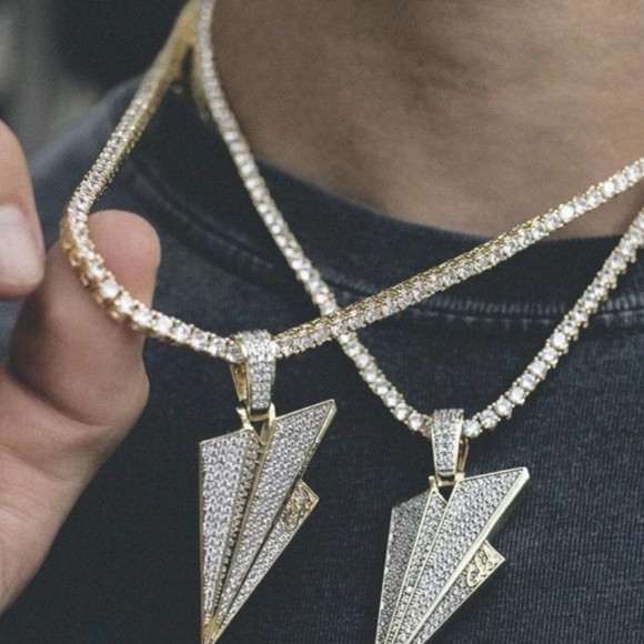 14k Iced Paper Plane Pendant